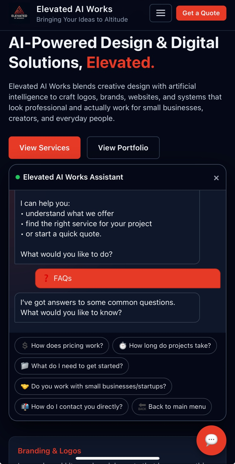 Elevated AI Works website chatbot screenshot